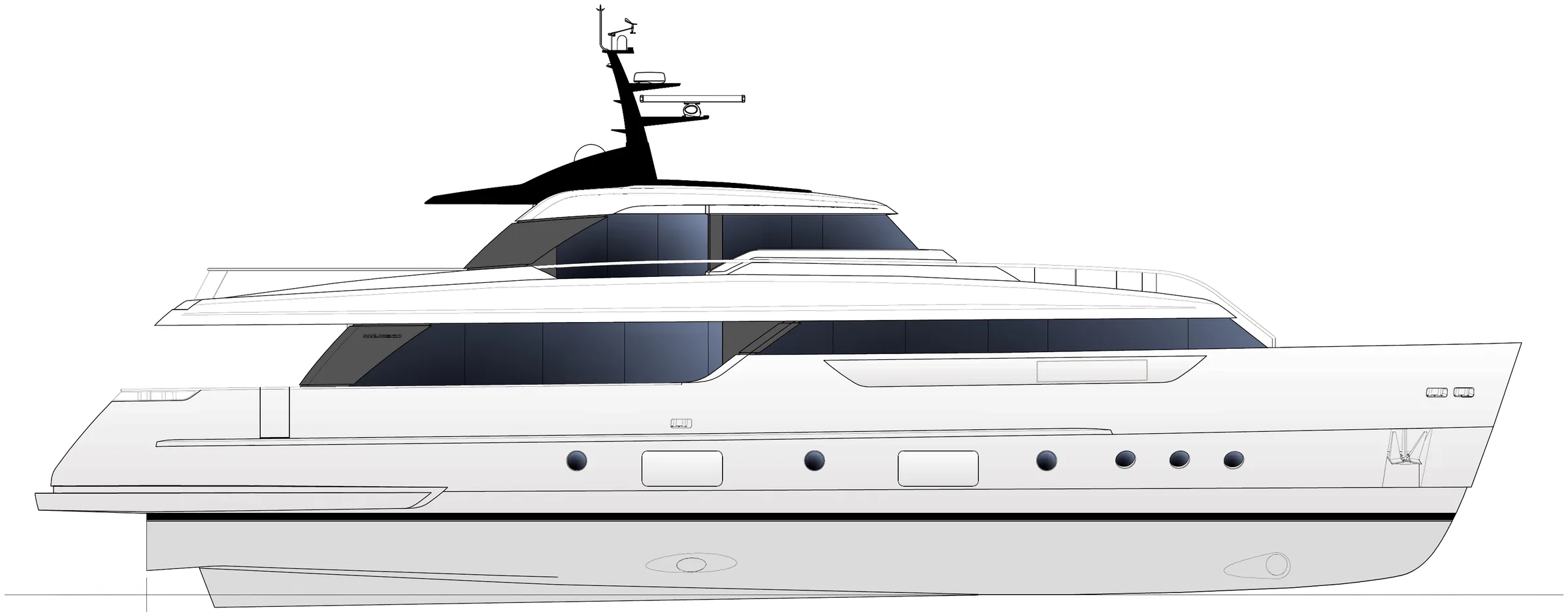 Sanlorenzo SD96 hull 160 starboard profile drawing